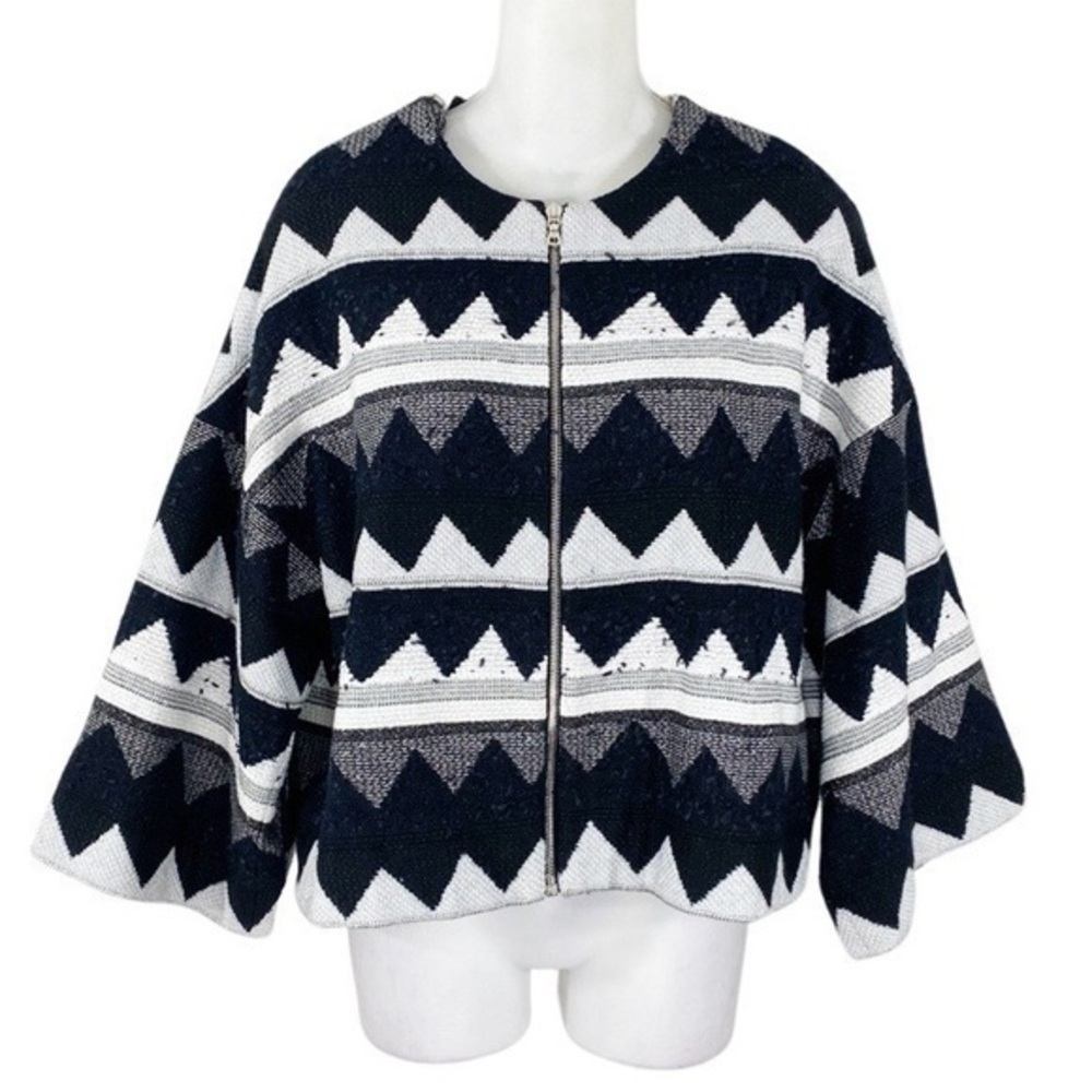 Yigal Azrouel black white knit zipper front wide sleeve jacket 8